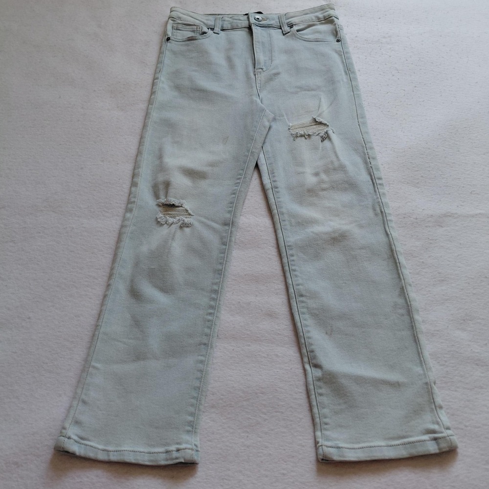 Kendall + Kylie The Icon Light Blue High Rise Straight Distressed Jeans Size 9